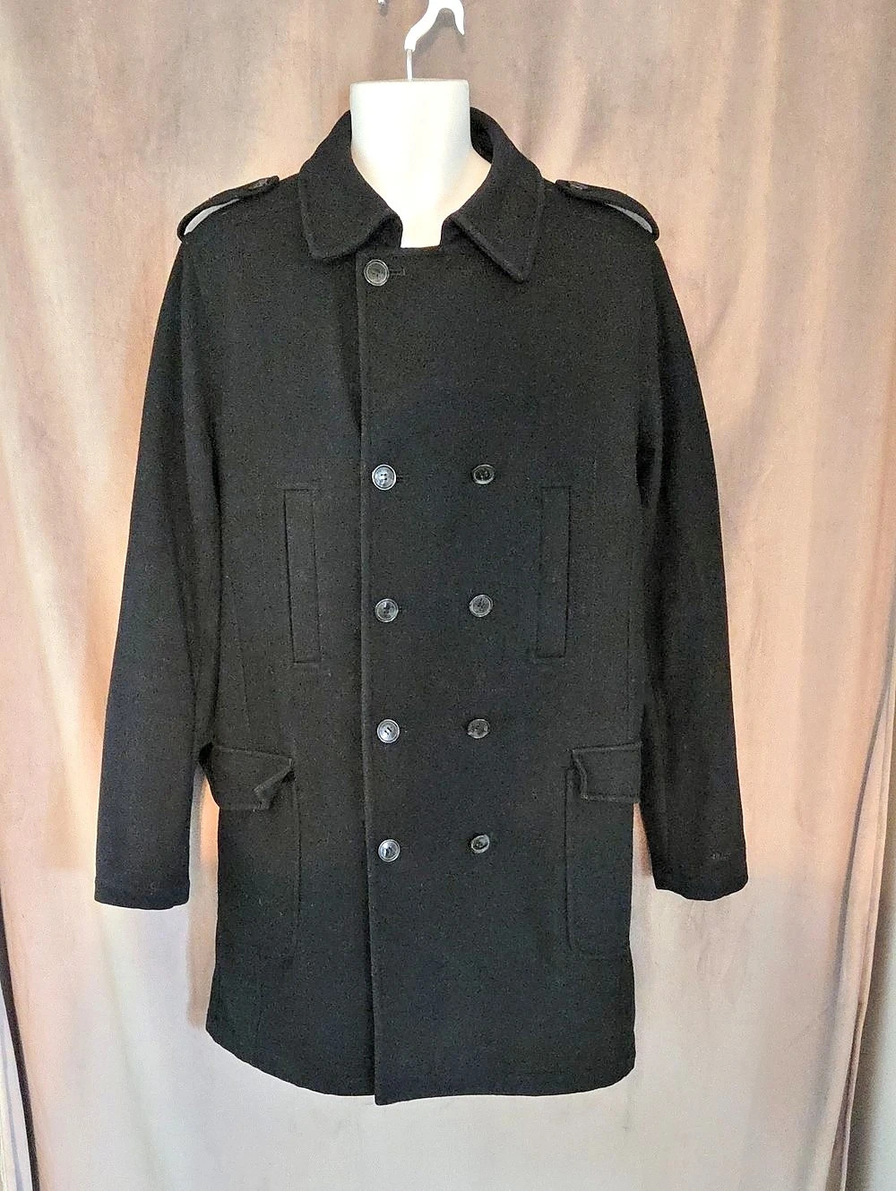 Ben Sherman Men's Black Double-Breasted Pea Coat Size Large